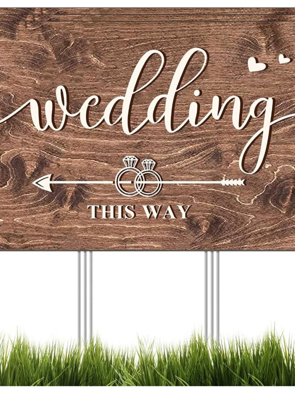 Wedding This Way Sign - 3 Pack Double-Sided Direction Arrow Yard Signs with Meta